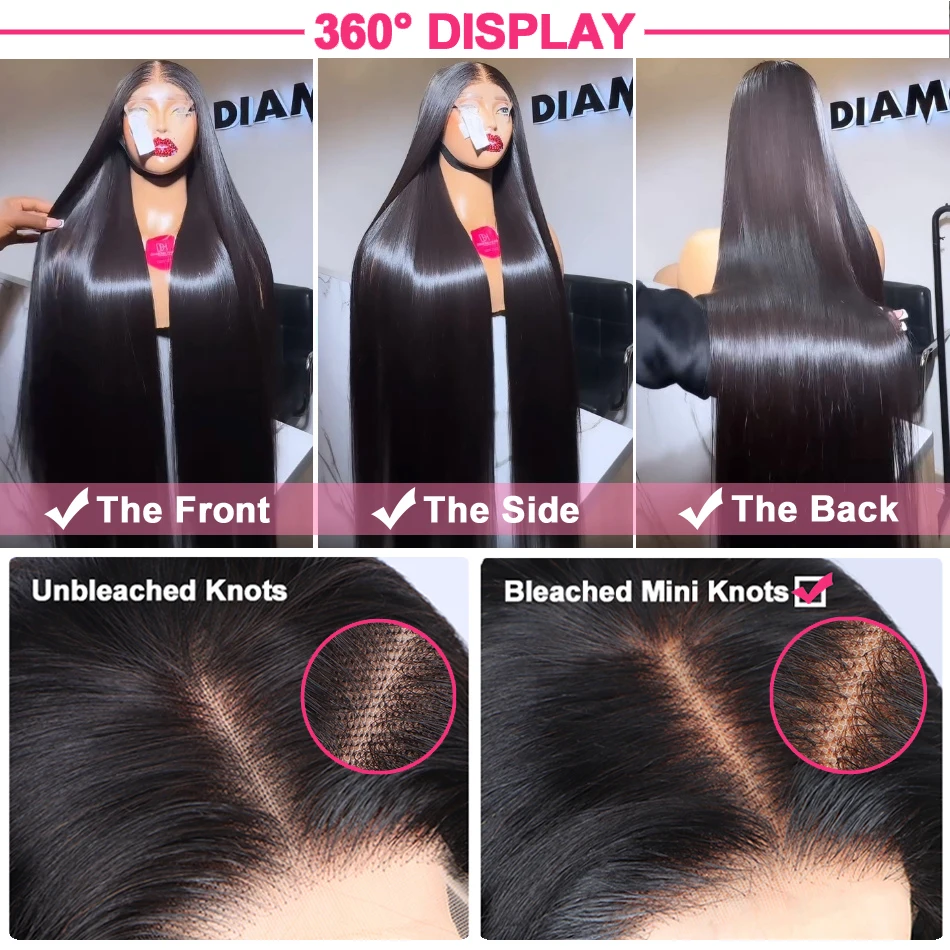 200% Bone Straight 13x4 Lace Front Human Hair Wigs Preplucked Brazilian Remy Hair 13x6 HD Transparent Lace Frontal Wig For Women