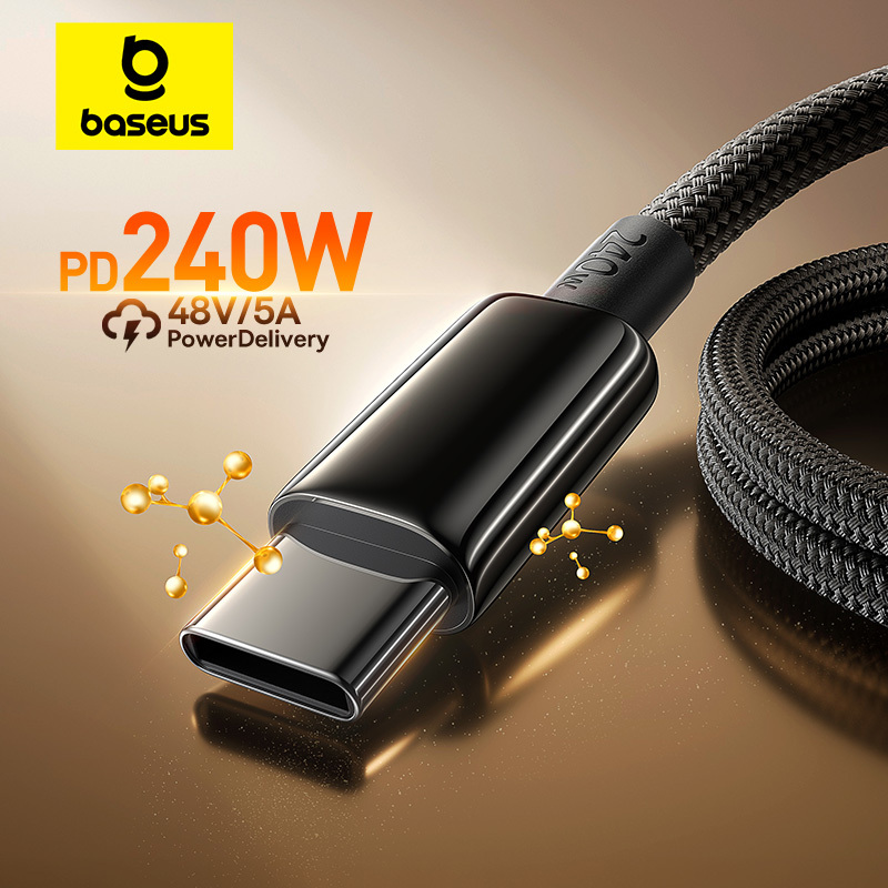 【NEW】Baseus 240W Tungsten Gold Cable Type C To USB C For iPhone 17 16 15 QC Fast Charging Charger Cord For Xiaomi iPad Macbook