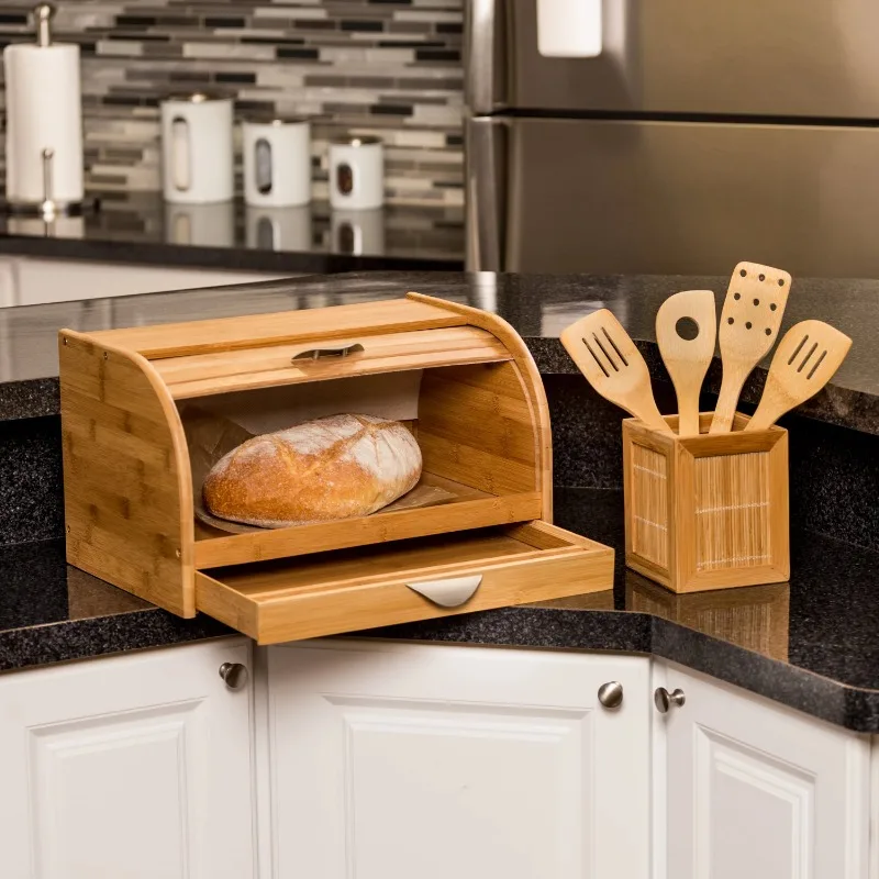 

Honey-Can-Do Bamboo Roll Top Bread Box with Drawer, Natural