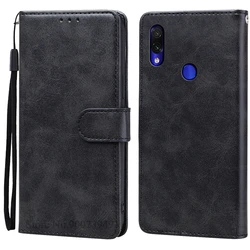 Leather Flip Wallet Case - Premium Protective Cover with Card Holder for Redmi 7 (Black)