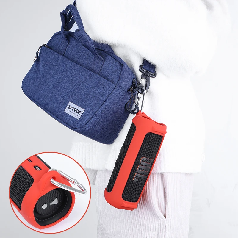 Soft Silicone Bluetooth Speaker Case Capa de Pele com Alça Mosquetão para Jbl Flip6 Bolsa sem Fio Novo - Image 5