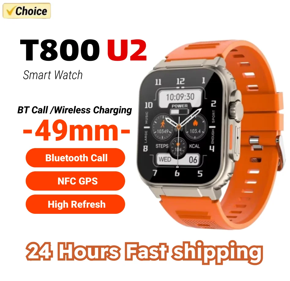 Smart Watch T800 U2 49mm NFC GPS Track Bluetooth Call BT Music Games Wireless Charging