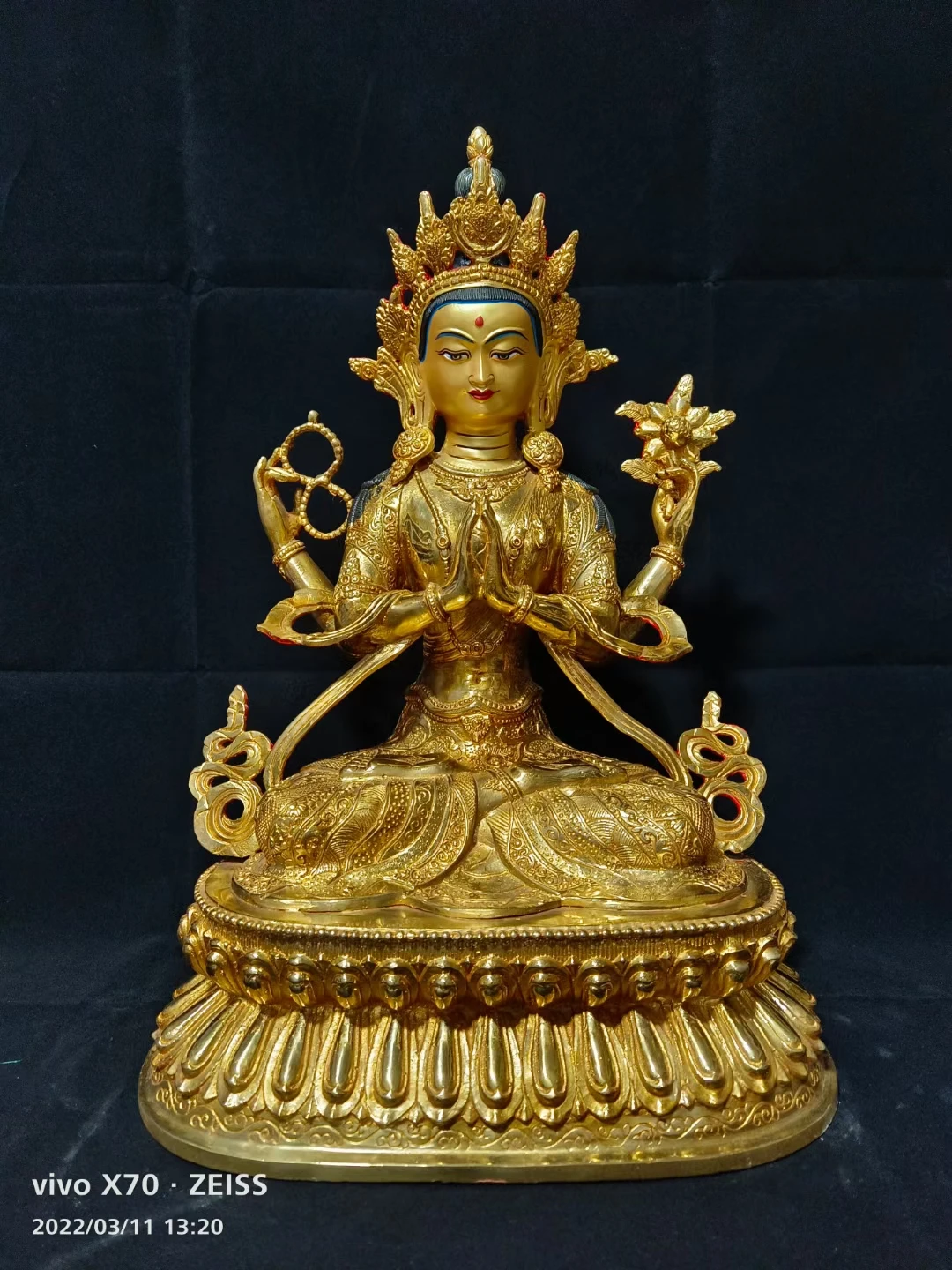 

Wholesale Buddha statue # 45CM large gilding COPPER Four arm GUAN YIN Tara Tibet temple family Altar efficacious Protection