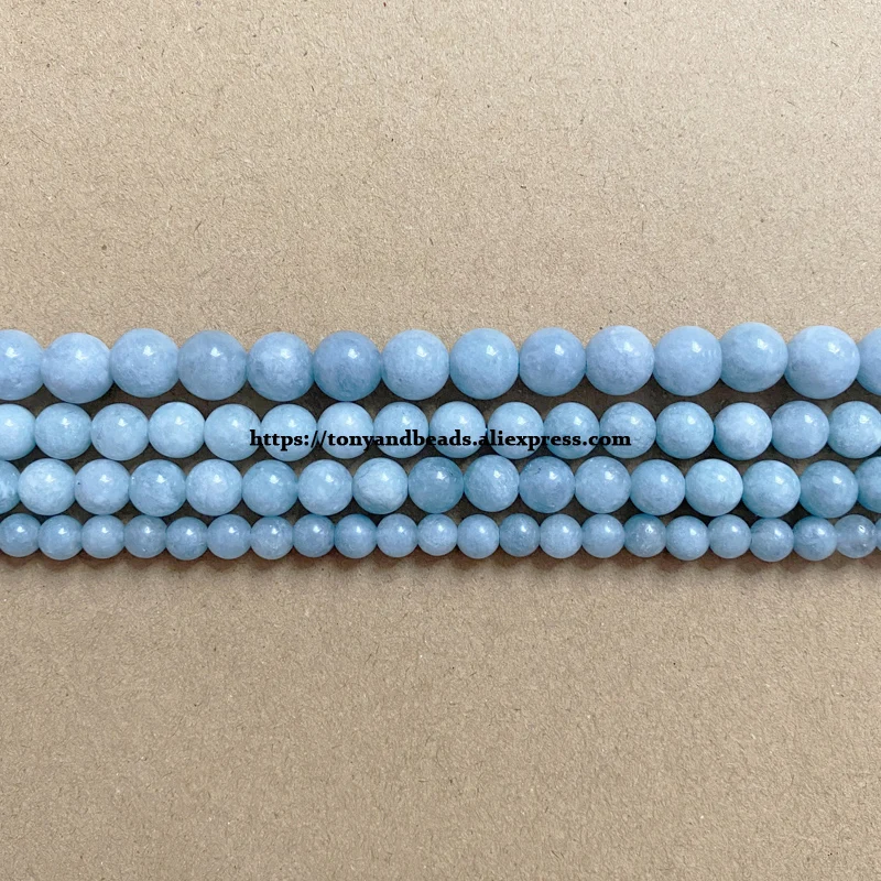 자연 품질 아쿠아 마린 컬러 블루 옥 스톤 라운드 루즈 비즈 6 8 10MM DIY 만들기 보석에 대한 크기 선택
