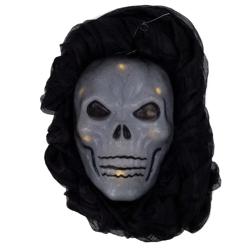 

Уличные украшения в виде призраков, спутанный черный марлевый призрак со звуком и искусственным аккумулятором, украшение для Хэллоуина, спутанная фотография