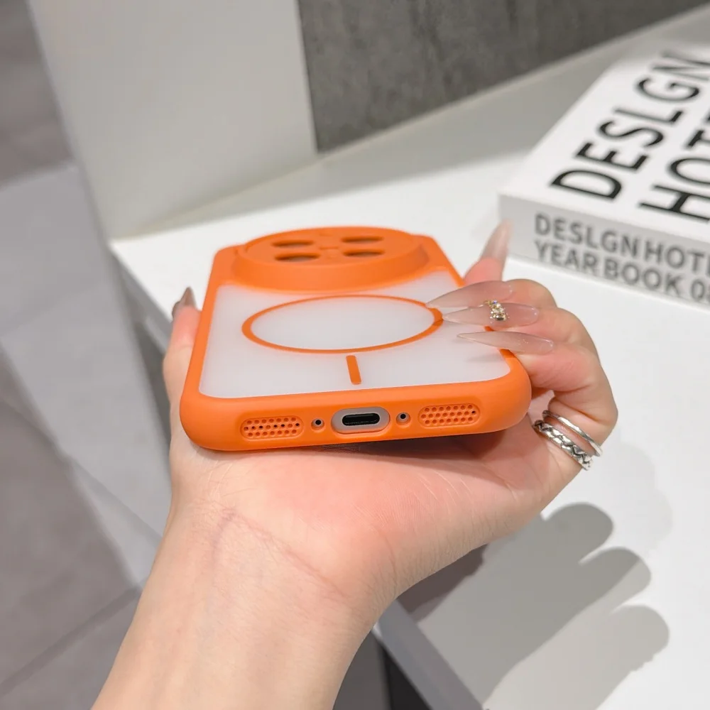 Luxury Clear Frosted Phone Case with Mesh Heat Dissipation and Wireless Charging Capabilities