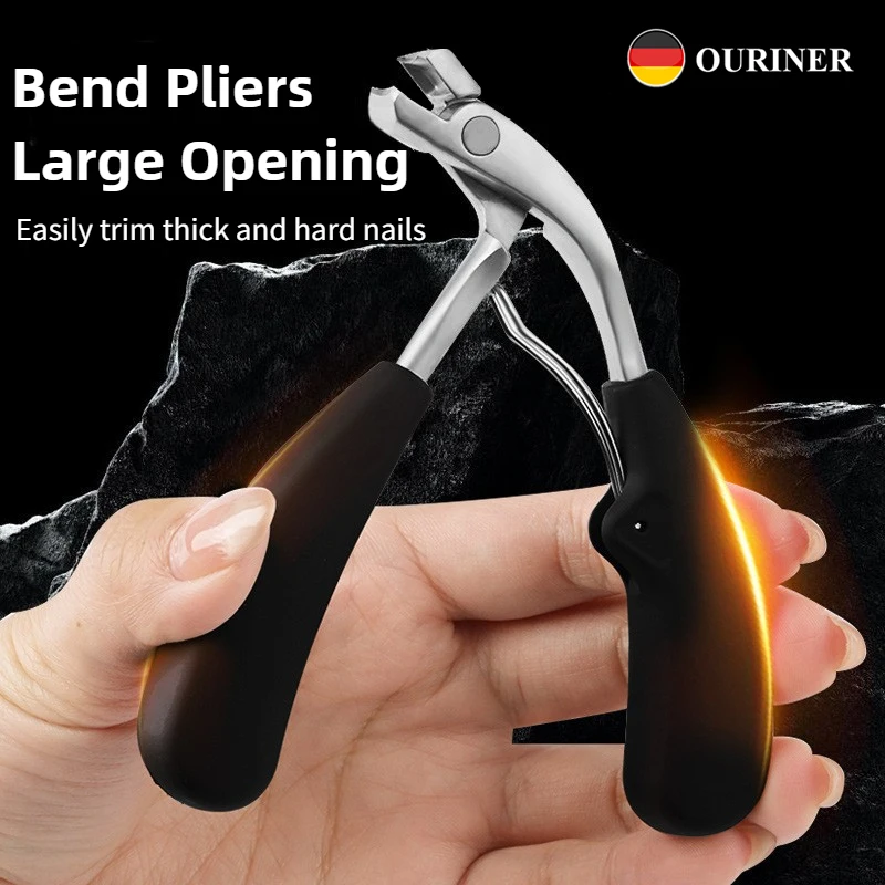 Wide Opening Modern Style Nail Clippers Toenail Pliers Stainless Steel Blade, Concave Edge Anti-Splash, Long Handle, Curved Cu