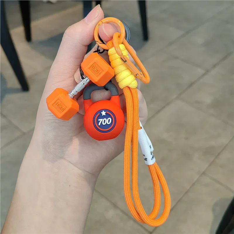 Hand-Woven Fitness Car Key Ring Anti-Lost Gym Lover Keychain with Weight Plate DIY Nylon Rope Pendant for Sports Enthusiasts