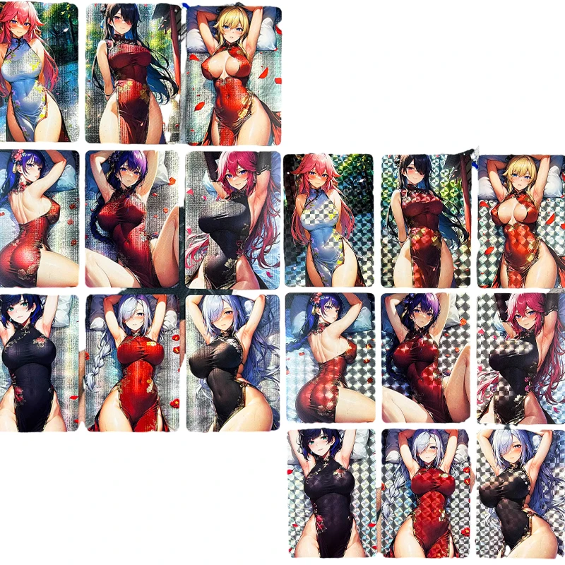 

9Pcs/set Anime Genshin Impact Diy Flash Card Sexy Girls Cheongsam Series Amber Lisa Eula Acg Project Game Collection Cards Gifts
