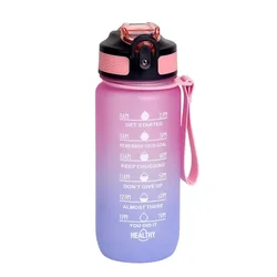 600ml Leakproof Motivational Water Bottle with Time Marker and Straw - Frosted Gradient Finish - 600ML (Gradient pink)