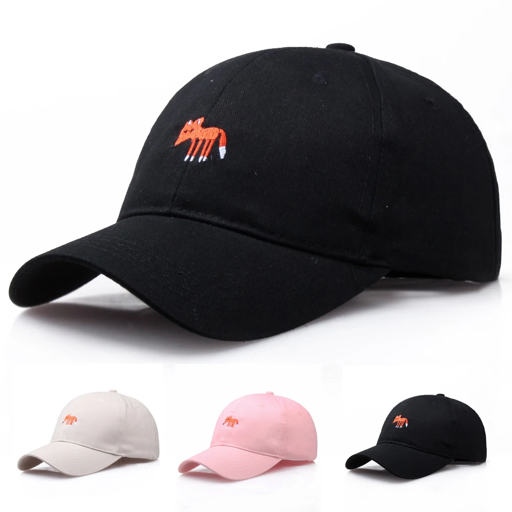 

Men's Fox Embroidery Baseball Caps summer Women's Animal Hip Hop Cotton Snapback Cap Black Sun Dad Hats for women mens