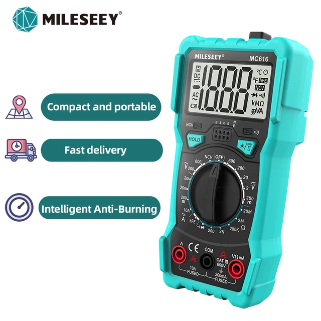 MILESEEY NCV 디지털 멀티미터, MC616 AC DC 전압계, 옴 볼트 앰프 테스트 미터, 다이오드 멀티 테스터