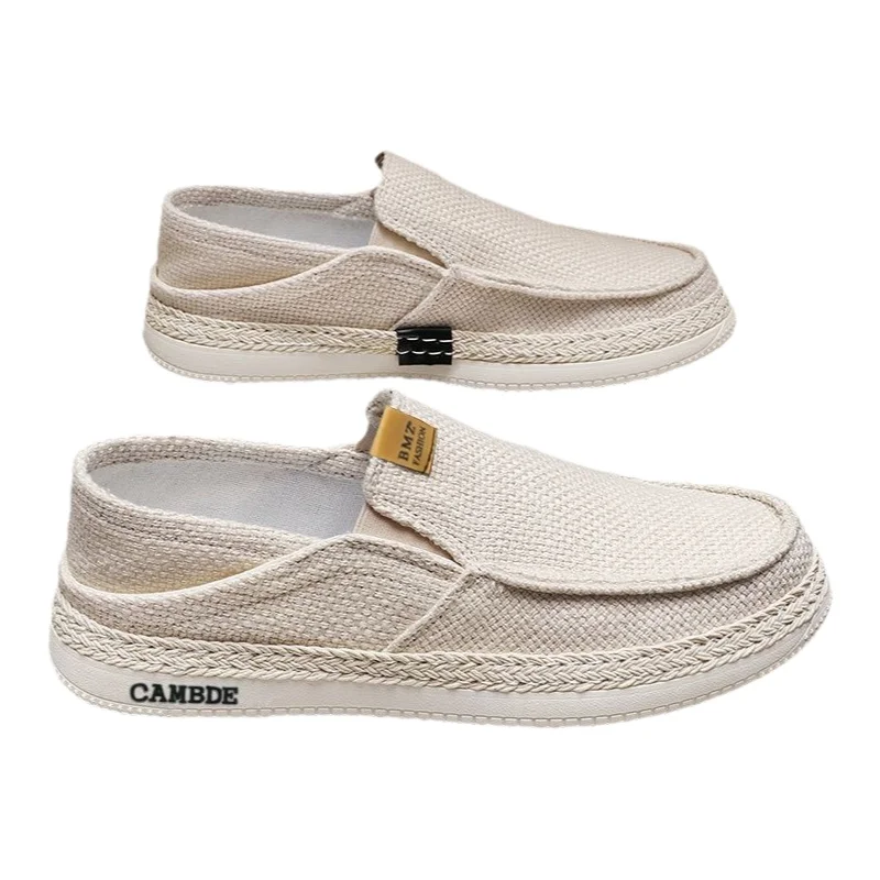Men's Canvas Shoes Breathable Linen Summer Slip-On Casual Loafers Trendy Lazy Person's Flats Comfortable Wear for Daily Use - 6