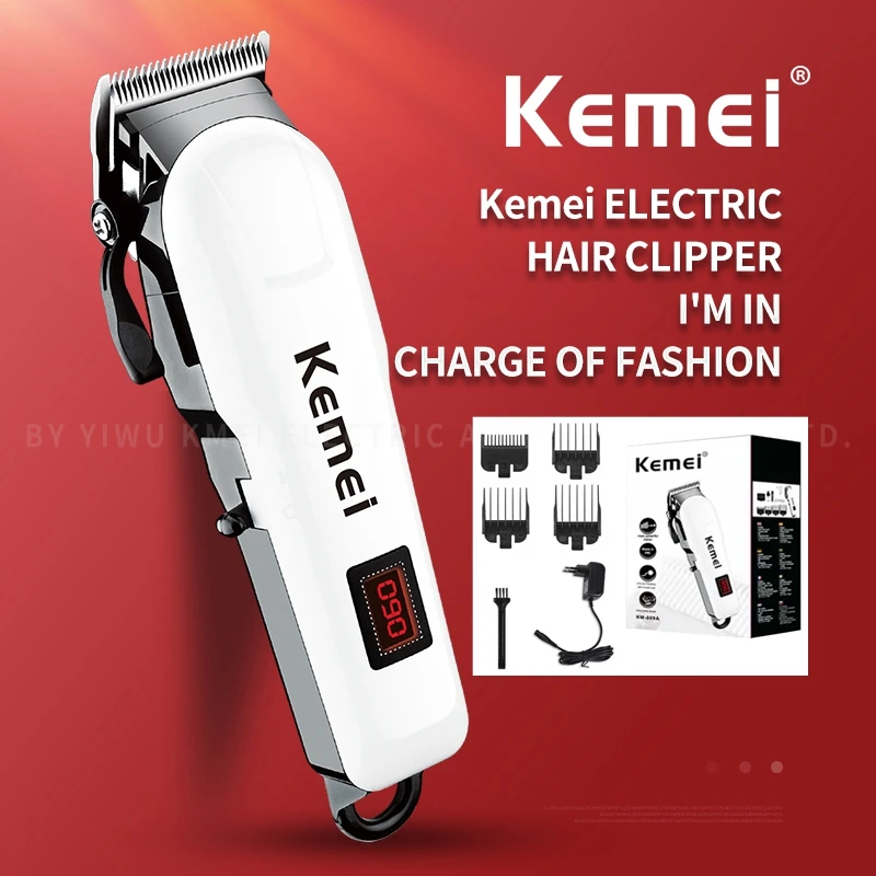 Kemei 남성용 전문 충전식 전기 헤어 바리깡 이발기, 조절 가능, 강력한 수염 정리| | - AliExpress
