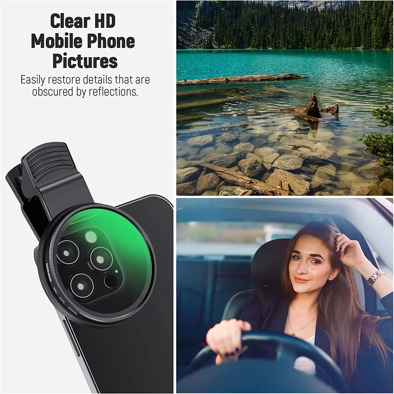 Filtro CPL, filtro polarizzato da 52 mm, obiettivo fotocamera per iPhone16, 15, 14, 13, 12, 11, Xiaomi e altri smartphone