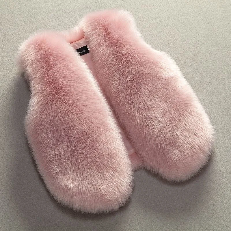 Autumn Winter New Children Waistcoat Fur Coat Boys Girls Imitation Fox Fur Vest Warm Casual Outwear Fashion Solid Color Jacket