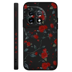 Flowering Rose Liquid Silicone Phone Case Cover - OnePlus 12 5G (Black)
