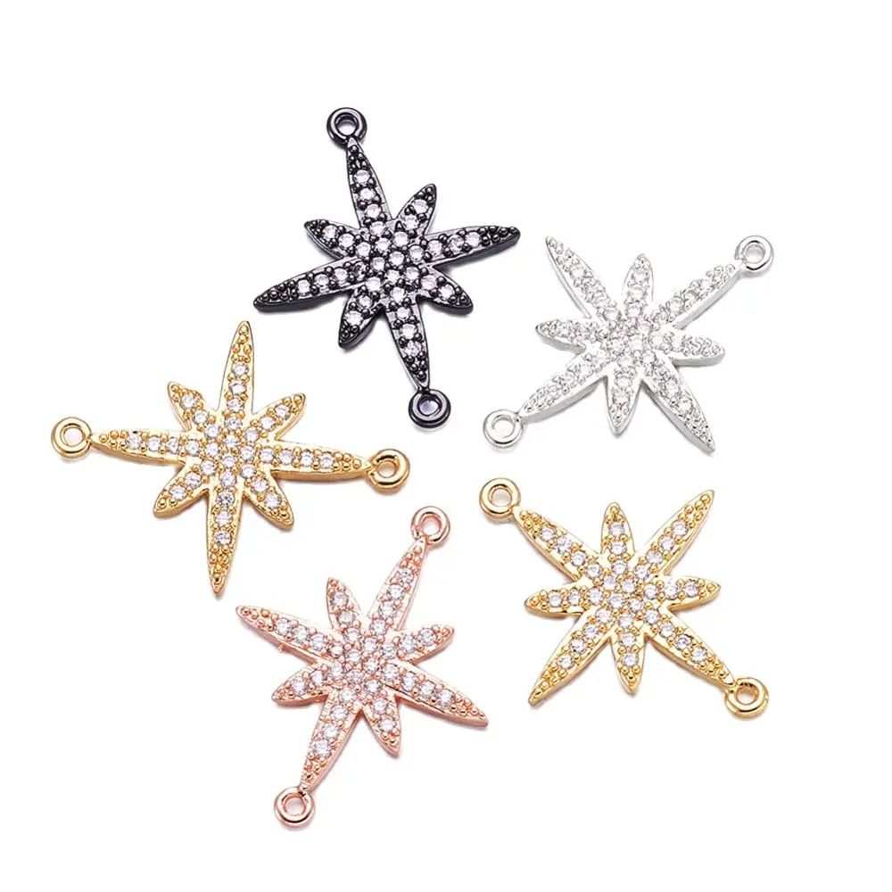 

5pcs/Lot 18x23x2mm CZ Colorful Flower Floral Connectors Brass Micro Pave Cubic Zirconia Floret Links with 2 Loops Hole: 1mm