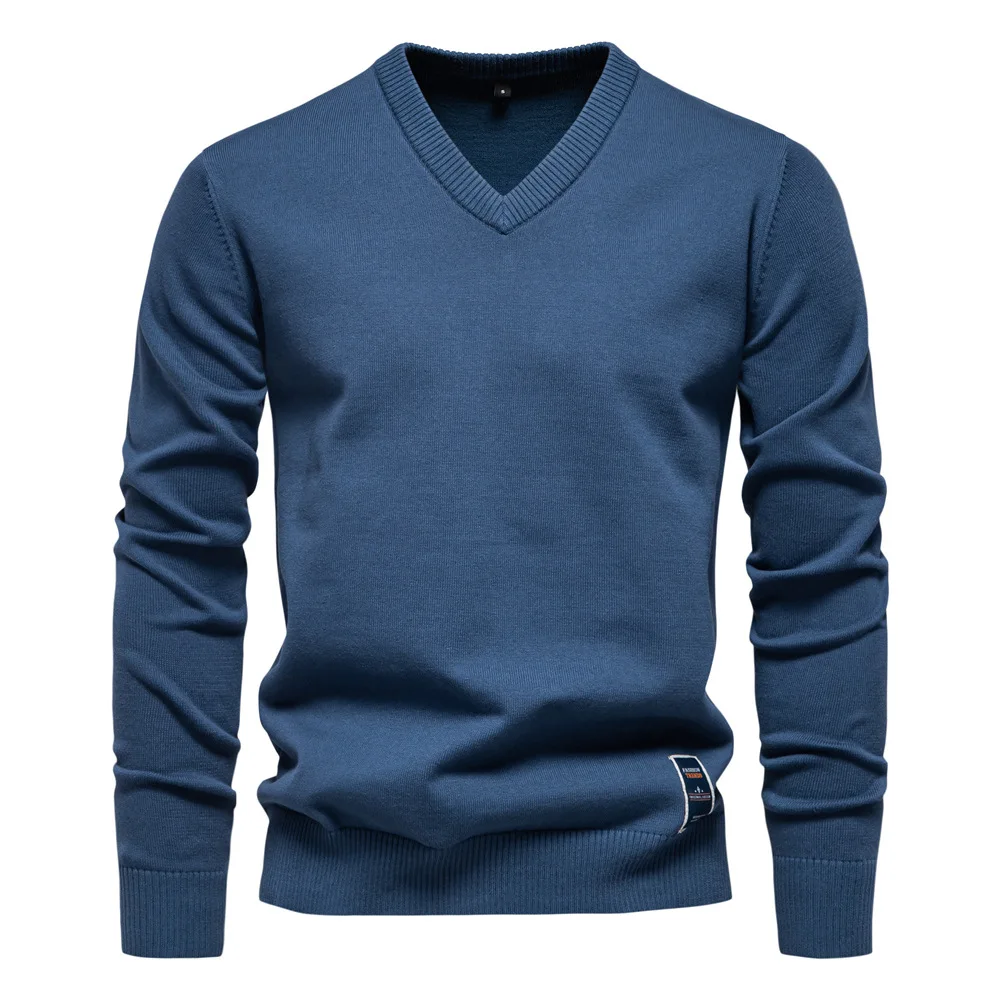Autumn Winter Pullover Men's Sweater V-neck Solid Color Long Sleeve Men Clothing Warm Sweaters Men Casual Fashion Sweater Tops 2