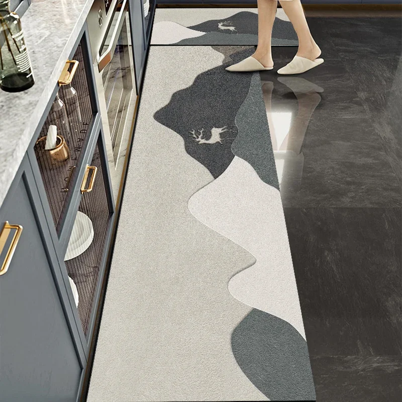 Light Luxury Kitchen Mat Oil-proof Water Proof Stain-proof Impermeable PVC Leather Washable Carpet Balcony Rug Ковер Tapis 러그