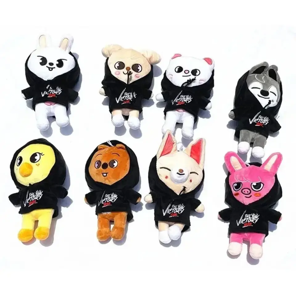 Set De 8 Peluches Stray Kids - 25 Cm Chacune - Personnages Animaux En Gilet Noir, Collection Complète
