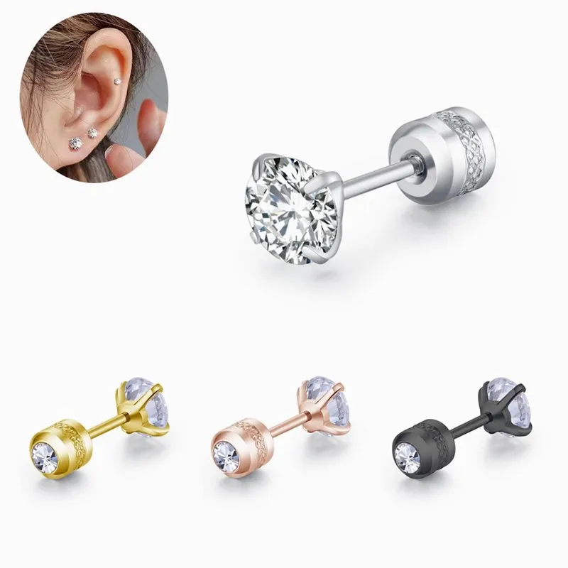 

1 Single Stainless Steel Round CZ Stud Earrings Tragus Helix Cartilage Piercing Jewelry for Women Men