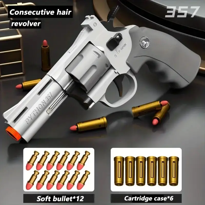Revolver Toy Gun, Manual Firing, Soft Bullet, Shell Throwing Soft Bullet Gun Toy, Long Revolver Toy Gun (Containing 6 Bullets An 6