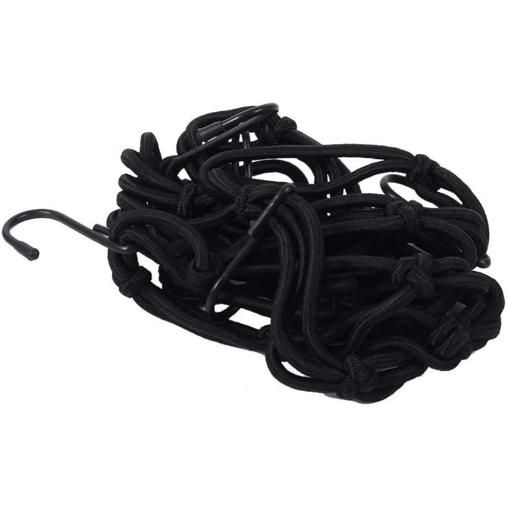 1pcs 30*30cm Otorcycle Luggage Net Bike 6 Hooks Hold Down Fuel Tank Luggage Mesh Web Bungee Black Motorcycle Bike Car Styling