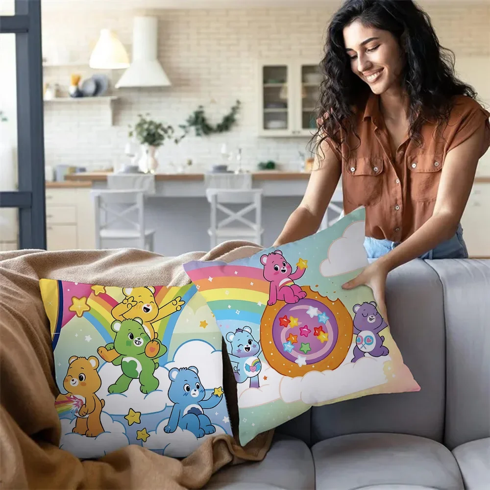 Cute cartoon Care bears Pillow Covers Sofa Decorative Home Double-sided Printing Short Plush Cushion Cover