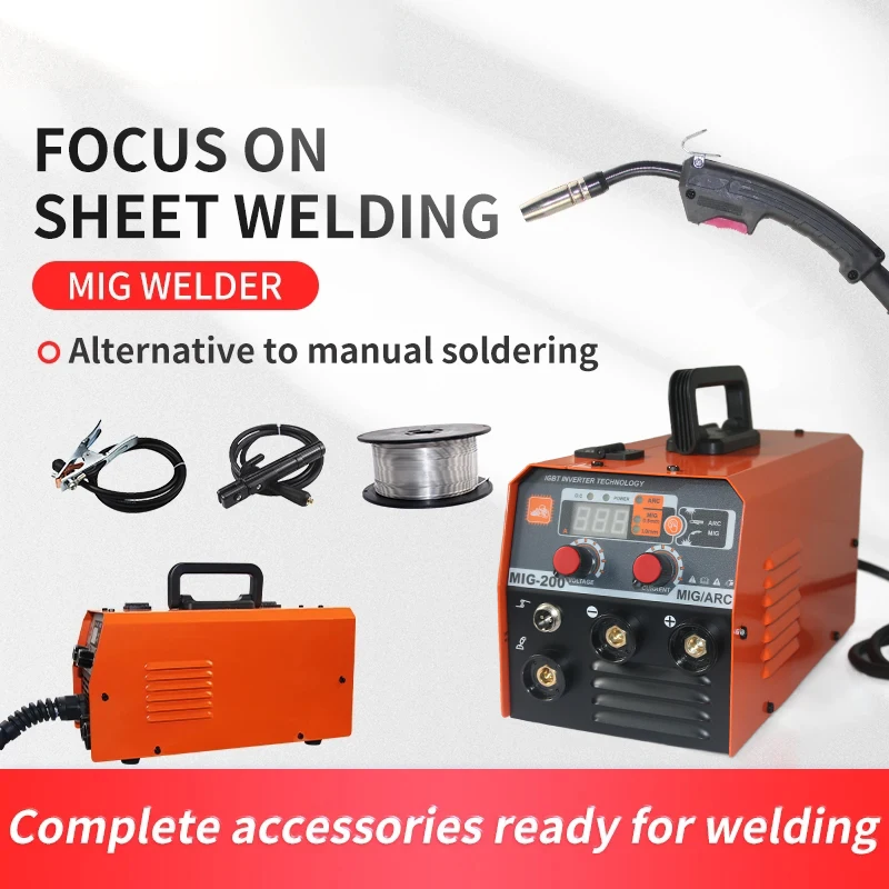 220V 2 IN 1 MIG200 Professional Thin Plate Electric Inverter DC MIG Welder No Gas Welding And ARC MMA Welding Machine Equipment