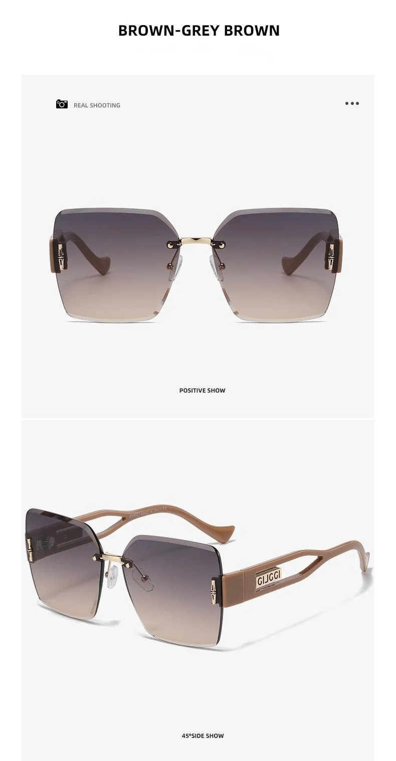 Fashionable Women's Square Frameless Sunglasses Large Frame_voghion.com