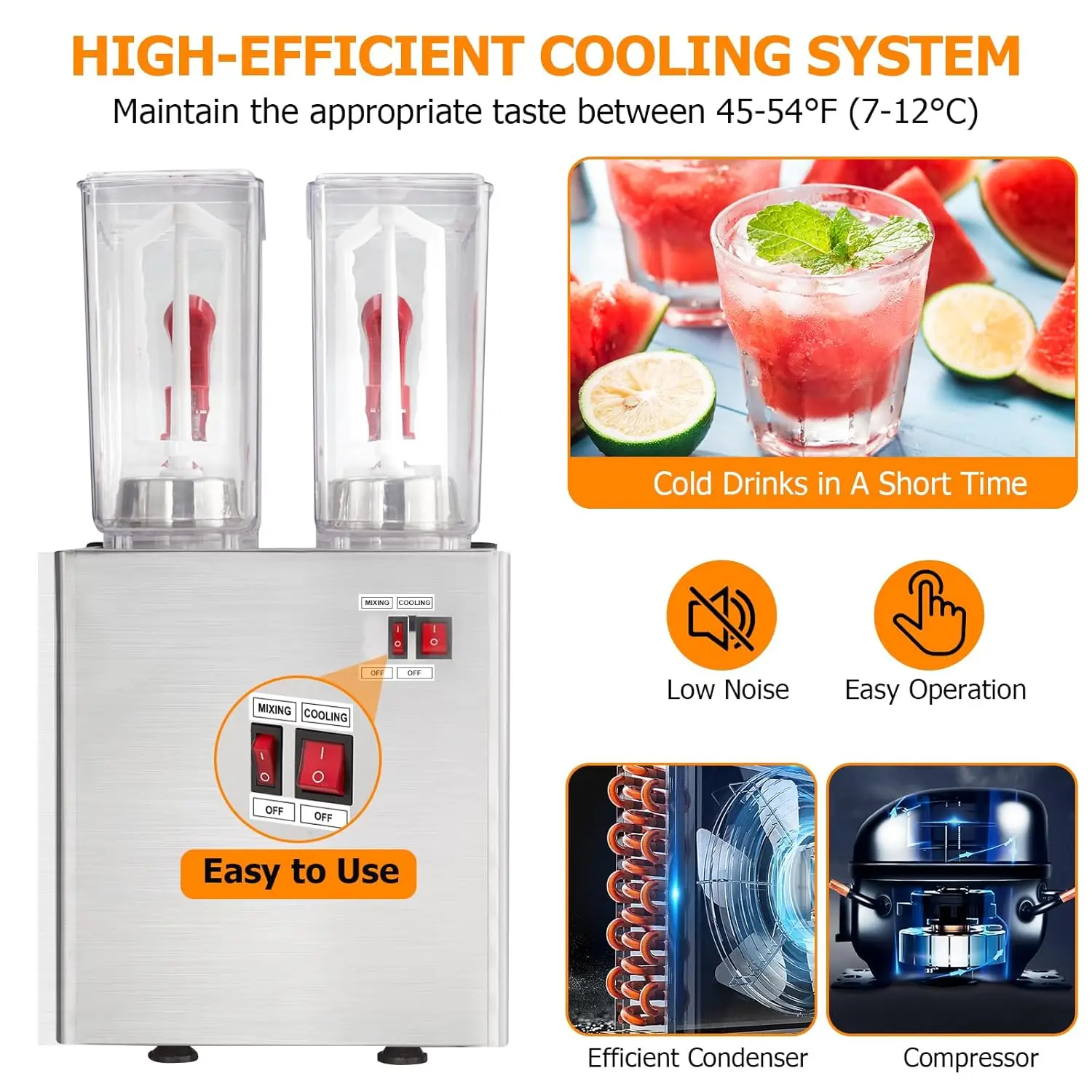 Commercial Beverage Dispenser, Towallmark 2 Tanks 5.28 Gallon 20L Commercial Juice Dispenser, 10 Liter Per Tank, 280W 4