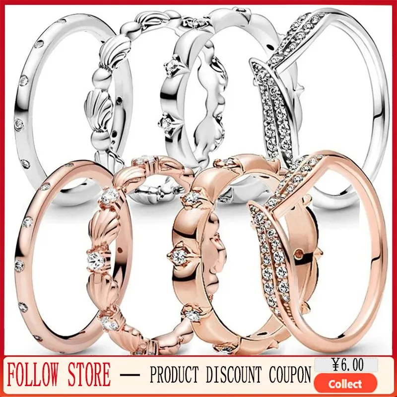 New Women's 925 Sterling Silver Original Logo Shining Leaves. Shell Ring Shining Ornamental Ring Minimalist Design DIY Jewelry ring kickstand design sparkling quicksand glitter tpu phone case shell for xiaomi redmi note 10 pro 4g india global note 10 pro max silver pink stars