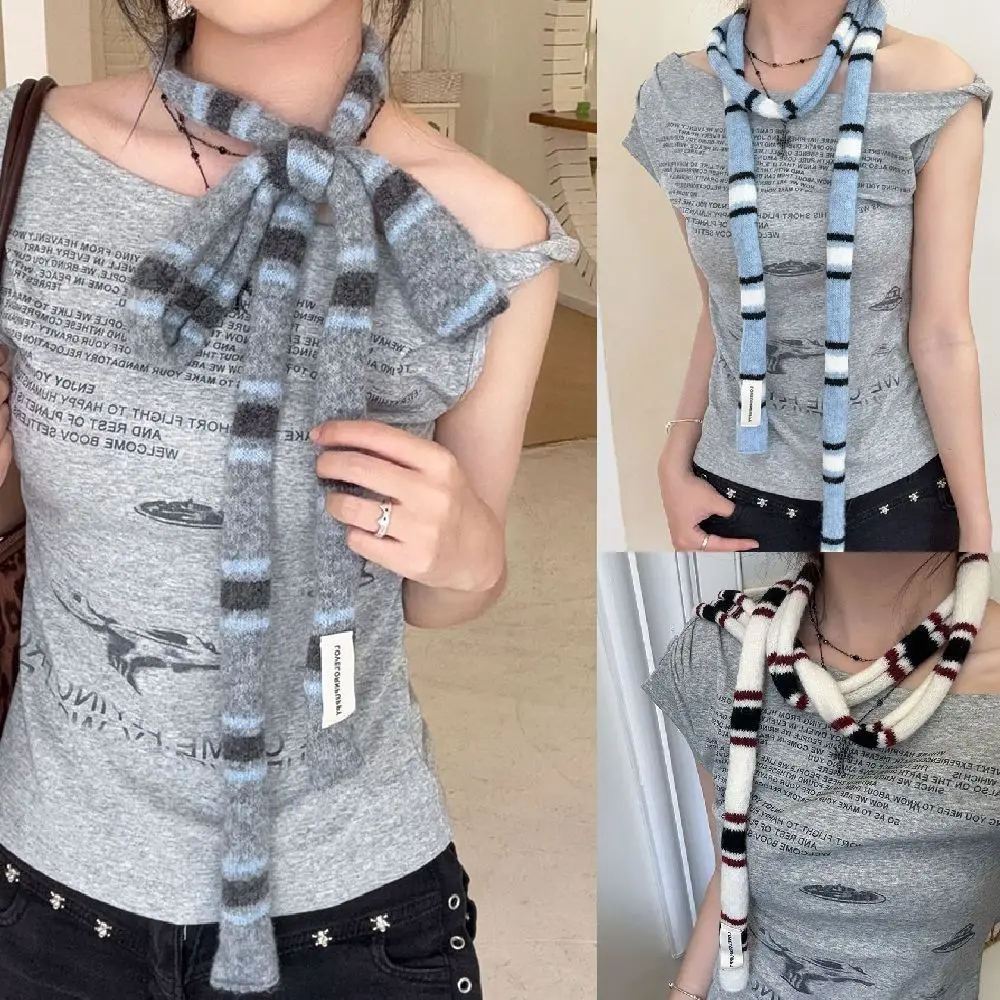 Soft Polyester Striped Skinny Scarf for Women