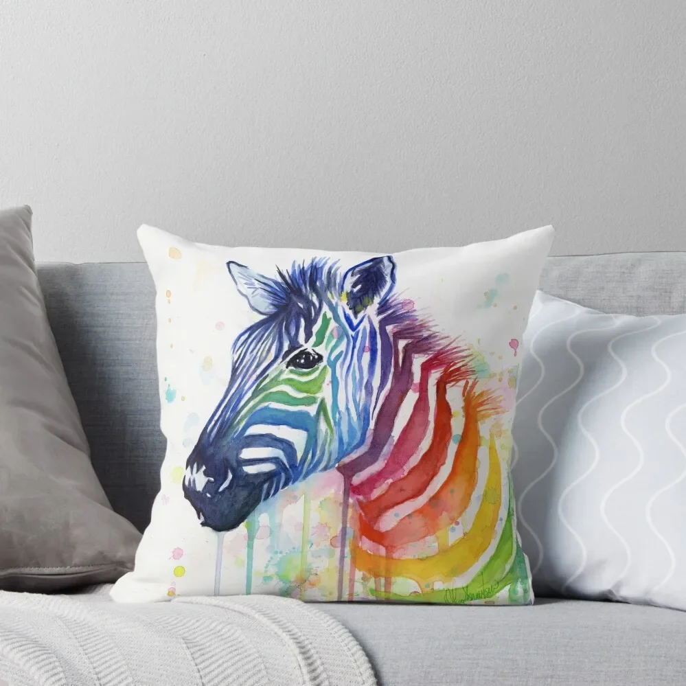 

Rainbow Zebra Watercolor Animal Painting Throw Pillow