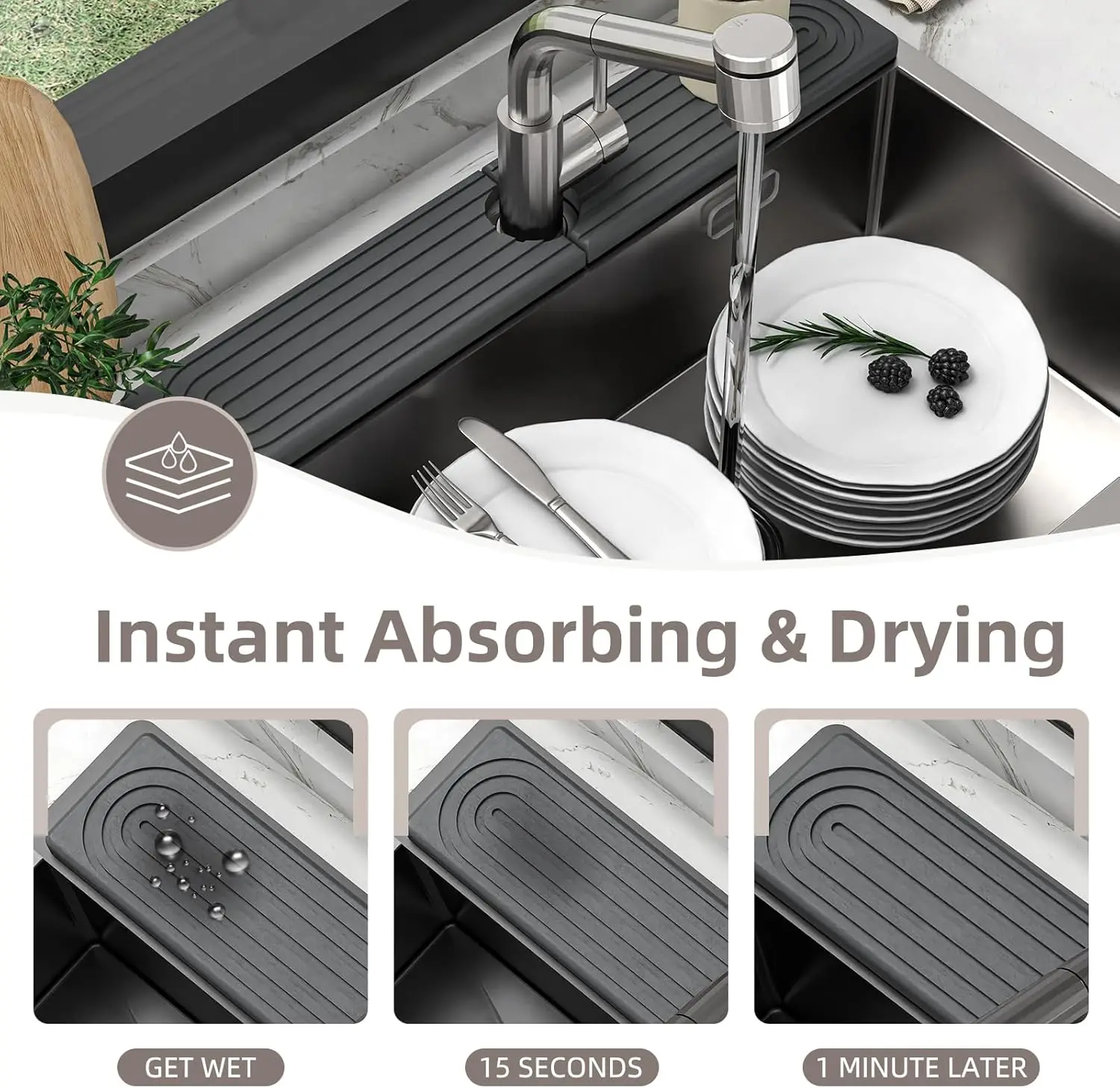 Faucet Mat for Kitchen Sink Super Absorbent Diatomite Fast Drying Stone Quick Drying Splash Guard Prevents Moisture Buildup Sink Faucet Mat