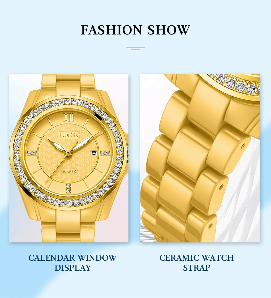 LIGE New Pink Watch Women Watches Top Brand Luxury Ceramic Watch Women Fashion Sport Waterproof Quartz Watch Female Montre Femme
