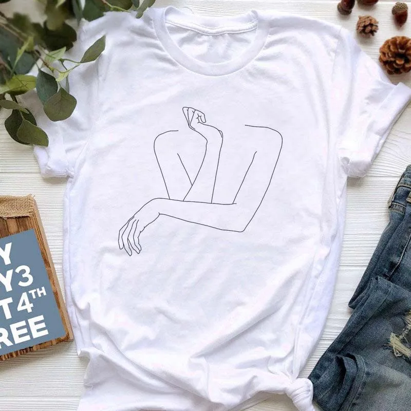 

Fashion Line Art Graphic Print Tops Fashion O Neck Short Sleeve T-shirt Harajuku Ulzzang 90s Girls Shirts Summer Tops Female Tee