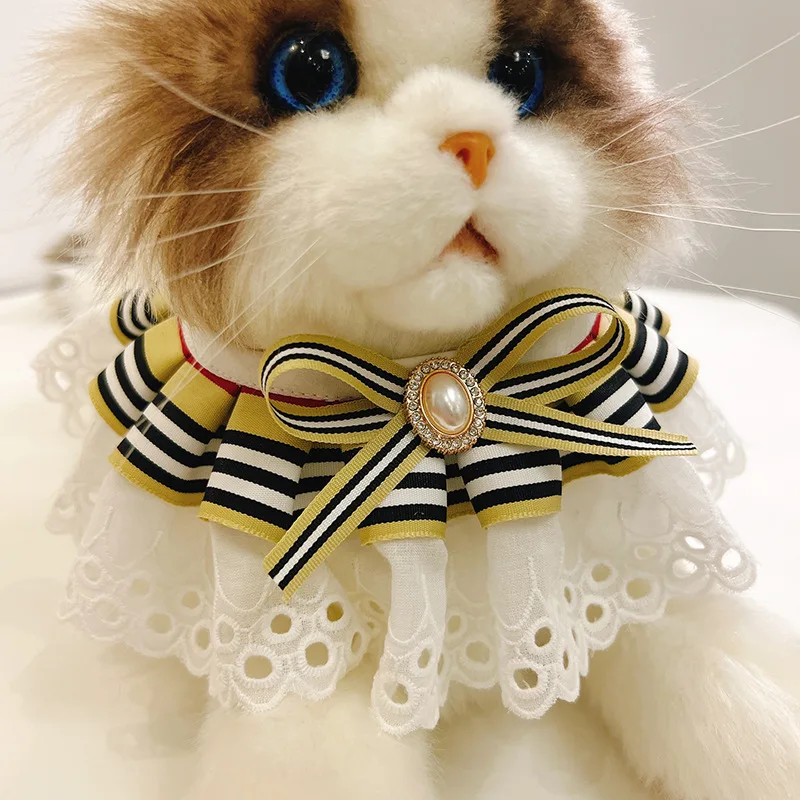 

Pet Cat Dress Up Collar College Style Lace Pet Drool Scarf Small and Medium Cat Bow Fashion Bibs Home Pet Puppy Kitten Supplies