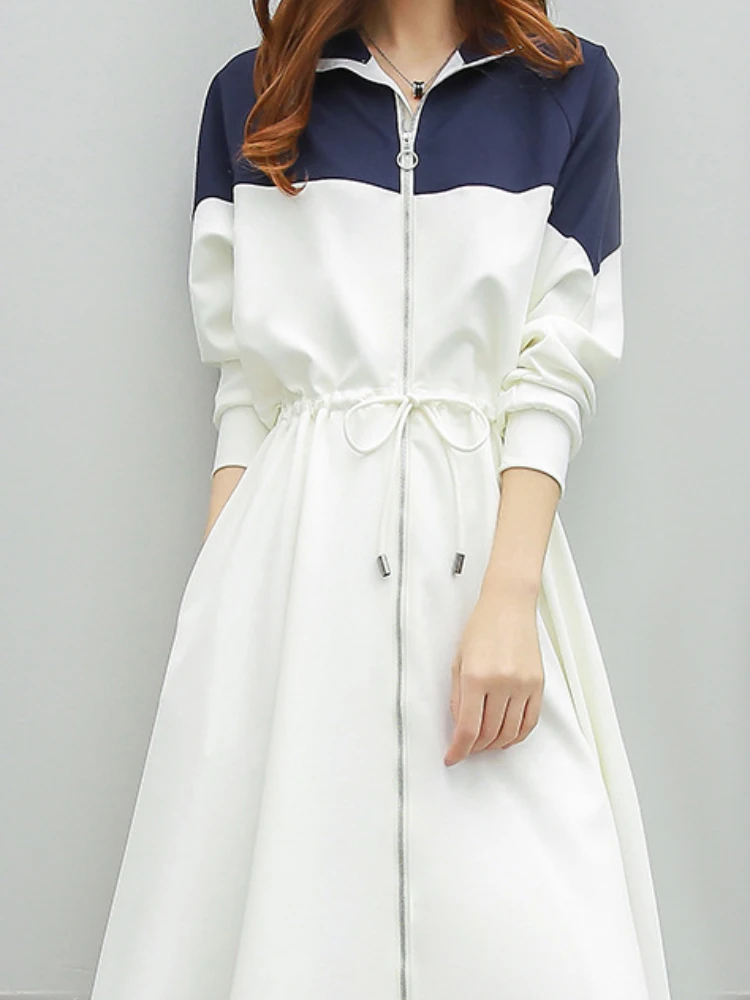 

Dress Women Spring Autumn Korean Fashion Loose Casual Elegant Pockets Zipper Dress A-line Long Sleeve Streetwear Lady Clothing