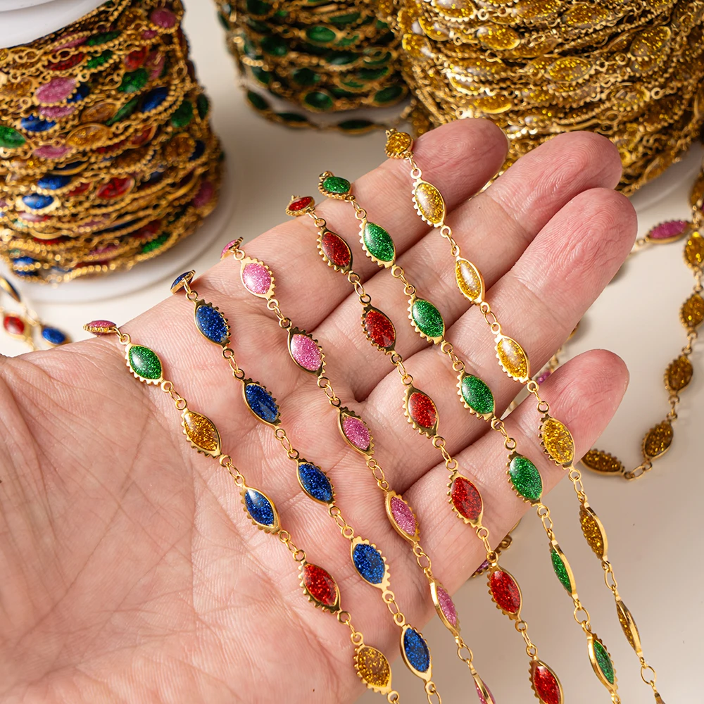 1 Meter vergoldeter Edelstahl, glänzende Emaille-Herz-Augen-Gliederkette für DIY-Frauen-Männer-Choker-Armband, Fußkettchen, Schmuckherstellung – Detail 3