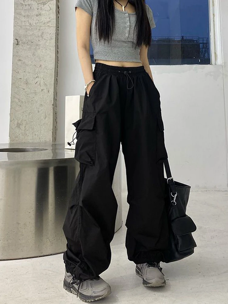 2024 Streetwear Hip Hop Cargo Pants Women Fashion Pockets Oversize Loose Trousers Summer Bf Korean High Waist Wide Leg Pants New