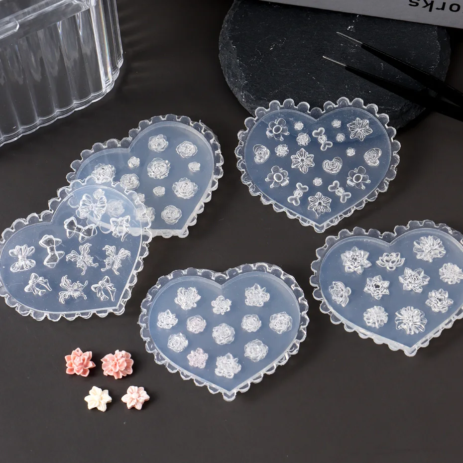 Flower Nail Art Stencil Silicone Carving Mold Rose Butterfly 3D Embossed Mould Relief Template Mini Nail Molds Manicure Art Tool 3