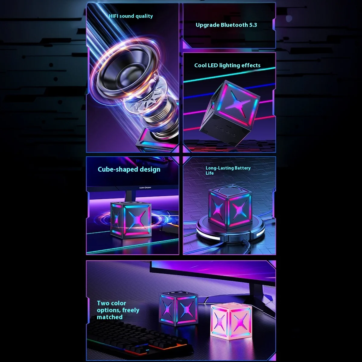 Altoparlanti Bluetooth portatili, radio FM, subwoofer per esterni, luce RGB, mini altoparlanti Bluetooth wireless intelligenti multifunzione per feste in casa_voghion.com