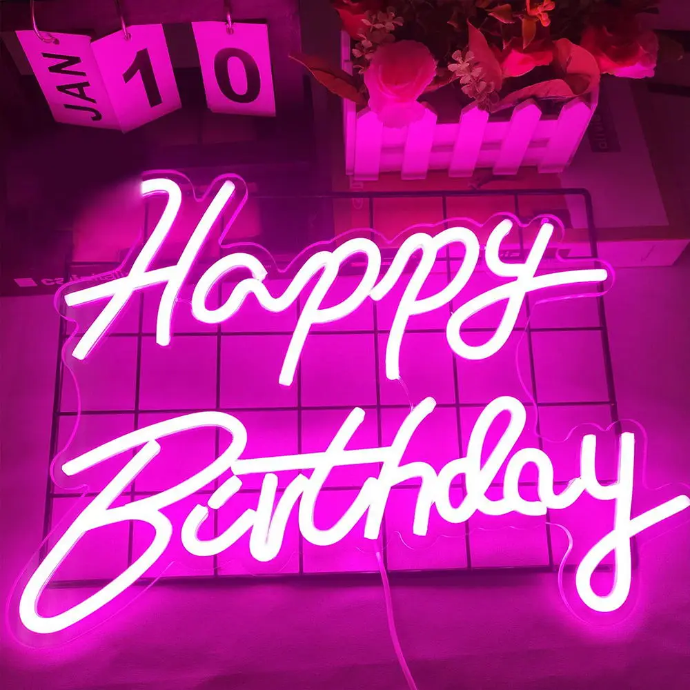 LED Happy Birthday Sign Party Gathering Glow Happy Birthday Neon Sign For Backdrop Room Decoration Atmosphere Light Up Sign