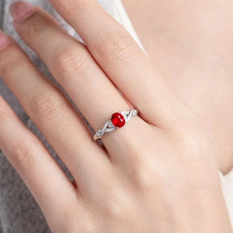 

Sparkling crystal inlaid red gemstone engagement rings for women fashion luxurious daily wear silver jewelry accessories