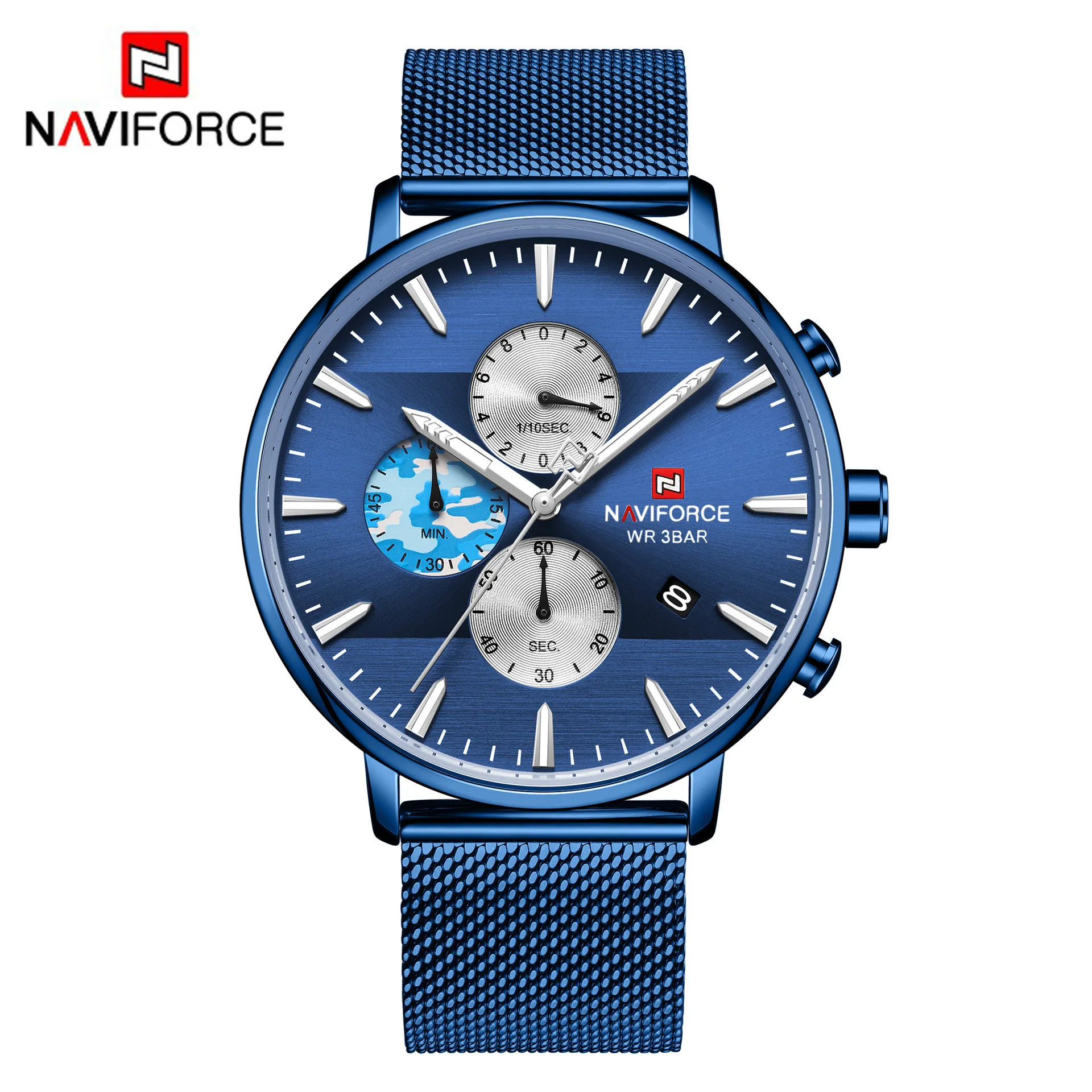 

NAVIFORCE Men's Stainless Steel Quartz Watch Men Wateroof Military Sport Watches Male Auto Week Date Calendar Wristwatches