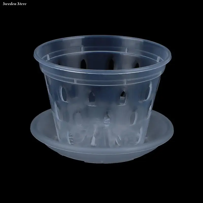 Flower Pot Hydroponic Flower Pot Plant Pot 1Pc Transparent Flowerpot Garden Planter Drainage Pots With Holes Orchid Baskets Plastic Breathable Flower Pots Accessories