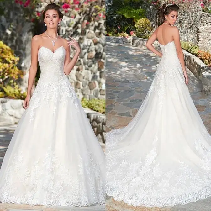 

White Sweetheart Neck Tulle Lace Applique A-line Wedding Dress 2022 robe de mariee Women Bride Dress