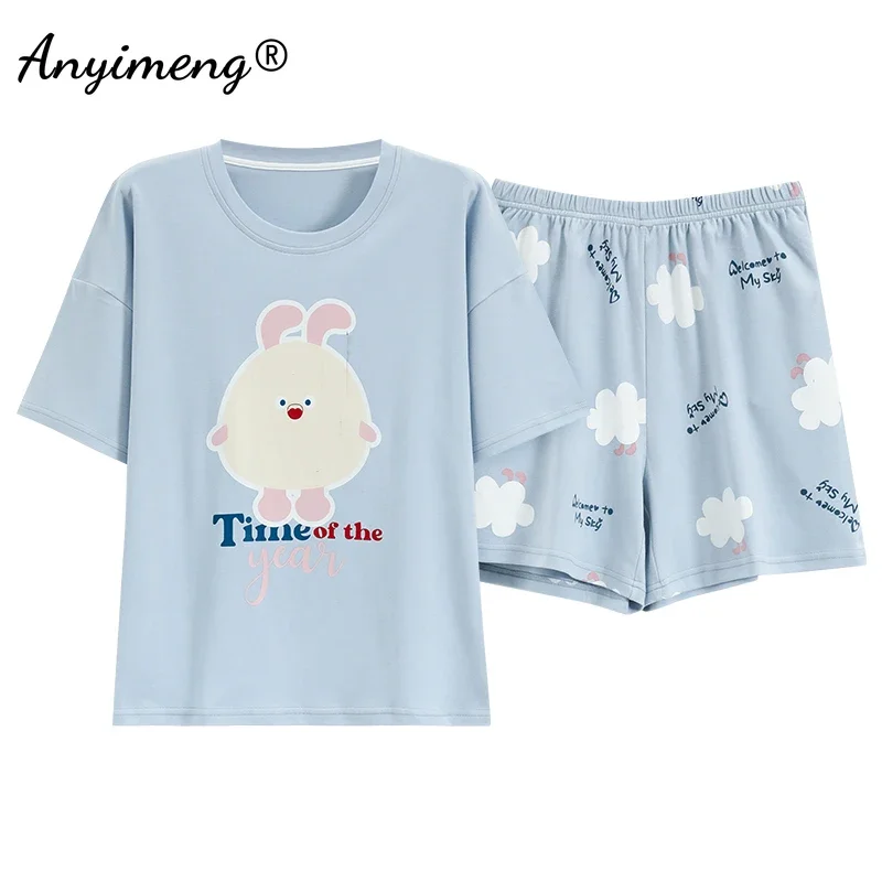 Pure Cotton Pajamas for Women Summer Cartoon Print Sleepwear Plus Size